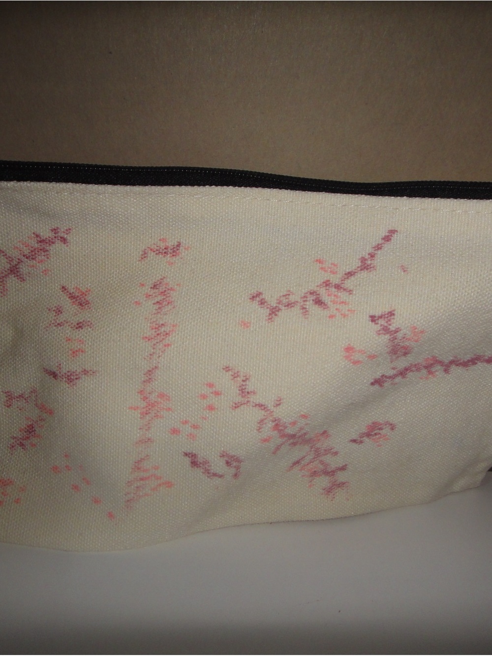 Cream Canvas Cosmetic Pouch with Pink Accent Print